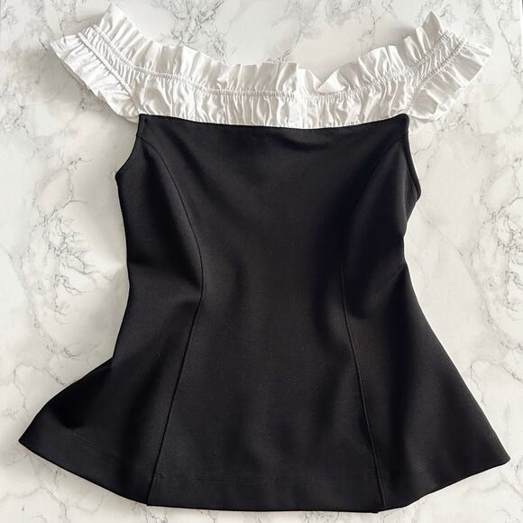 Maeve Off-The-Shoulder Hourglass Tuxedo Top women’s size medium NEW black/white - Picture 2 of 8